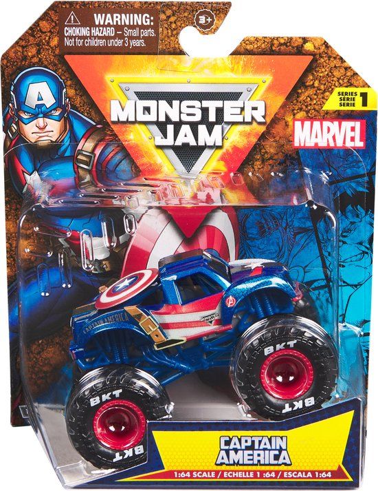Monster Jam Hot Wheels Captain America Monster Truck 9 cm 1:64