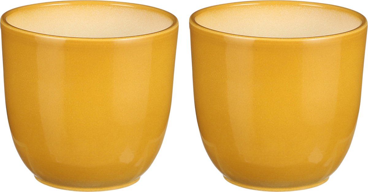 Mica Decorations Tusca Plantenpot - 2x - Okergeel - D28/H25 cm - Keramiek