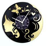 Instant Karma Klokken Instant Karma Vinyl Dubbele Muur Klok – Goud – Gift Idea Vintage Vintage Vrouw Gezichtsprofiel, Stille