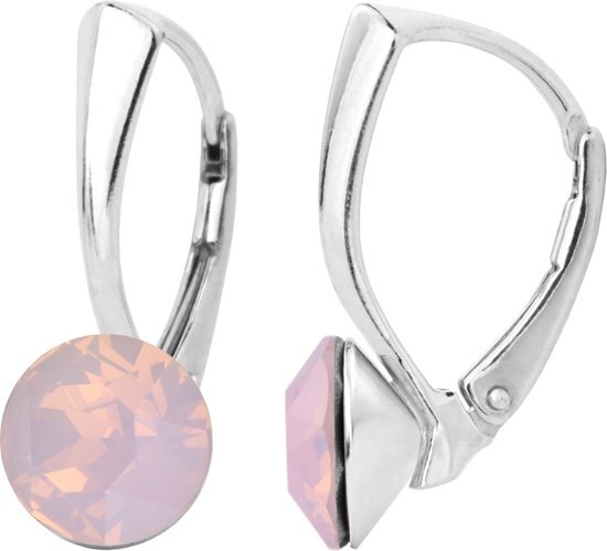 ARLIZI 1282 Oorbellen Opaal Swarovski Kristal - Dames - 925 Sterling Zilver - 8 mm - Roze