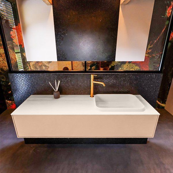 Mondiaz ERIN 150cm badmeubelset onderkast Rosee met 1 lade + Wastafel RIDGE rechts Linen