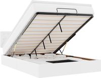 vidaXL Ottomaans bed met matras en LED-verlichting, zuiverwit, 140x190 cm, kunstleer