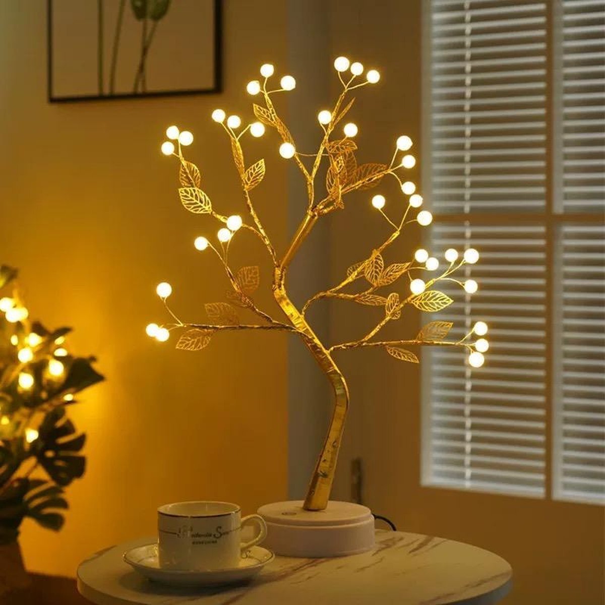 M&X Kerstboom verlichting met gouden blad parel 36LED licht(batterij of USB)