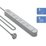 Force Power, parasurtenseur, 5 prises, type E, 800J, avec USB-A/USB-C, 1,5 mètre, argent