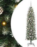 vidaXL Kunstmatige slanke kerstboom groen en wit 180 cm