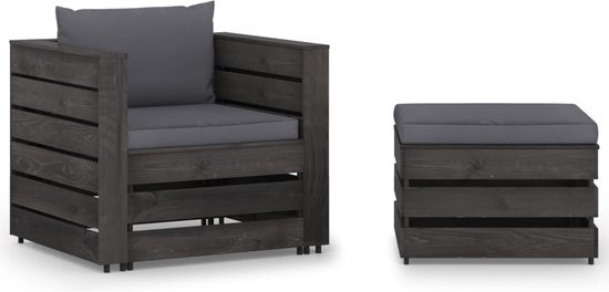 vidaXL 2-delige Loungeset met kussens grijs geïmpregneerd hout