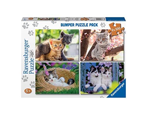Ravensburger - Kleine kattenpuzzels, collectie Bumper Pack 4 x 100, 4 puzzels met 100 stuks, aanbevolen voor 5 jaar