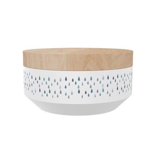 TAK Design Kuri Raindrops Voorraadpot S - Incl. Houten Deksel - Wit - Ø 15 x 7.5 cm