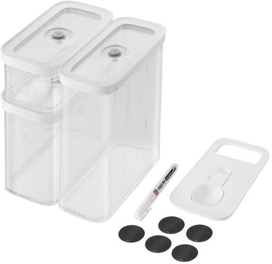 Zwilling Fresh & Save Cube Bewaardoos Set - 3-delig - 700/1800/2900ml - Incl. Doseerlepel, Krijtpen & 5 Labels