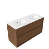 Saniclass Holz Frame Badkamermeubelset - 120x45x74cm - Chaci keramische wastafel wit - 2 wasbakken - 2 kraangaten - 2 lades - mat walnut pure (hout) SW1578610/SW718719