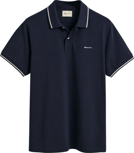 Gant Tipping Piqué Poloshirt Donkerblauw (navy) - Maat L - Heren