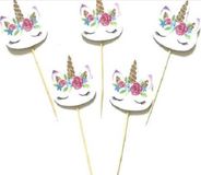 Heble® 24 stuks Unicorn Bloemengezicht Cocktail- en Taartprikkers voor Cupcakes