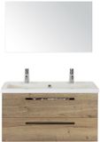 BES LED Seville Badmeubelset 100 cm - Natuur Eiken - Wastafel Djazz 2 Kraangaten met Spiegel