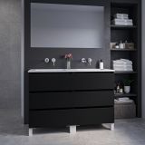 Saniclass Chaci PLUS Badkamermeubelset - 120x86x46cm - keramische wastafel wit - 2 wasbakken - zonder kraangaten - 6 lades - rechthoekige spiegel - mat zwart