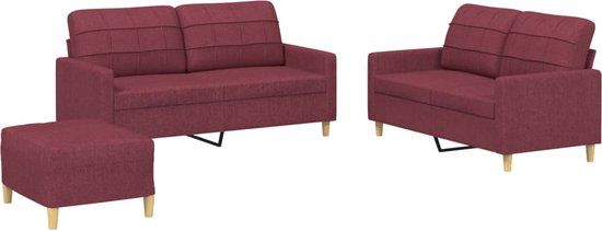 vidaXL 3-delige Loungeset met kussens stof wijnrood