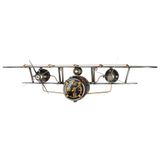 GILDE Wandklok van metaal - antieke afwerking - zilverkleurig - hoogte 25cm x breedte 106cm - vliegtuigvorm
