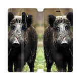 Beschermhoes Oppo Beschermhoes van leer voor Oppo A9 (2020), wildzwijnjacht, hout