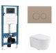 QeramiQ Dely Swirl Toiletset - inbouwreservoir Qeramiq Flush - 35mm zitting - kunststof taupe bedieningsplaat - ronde knoppen - mat wit