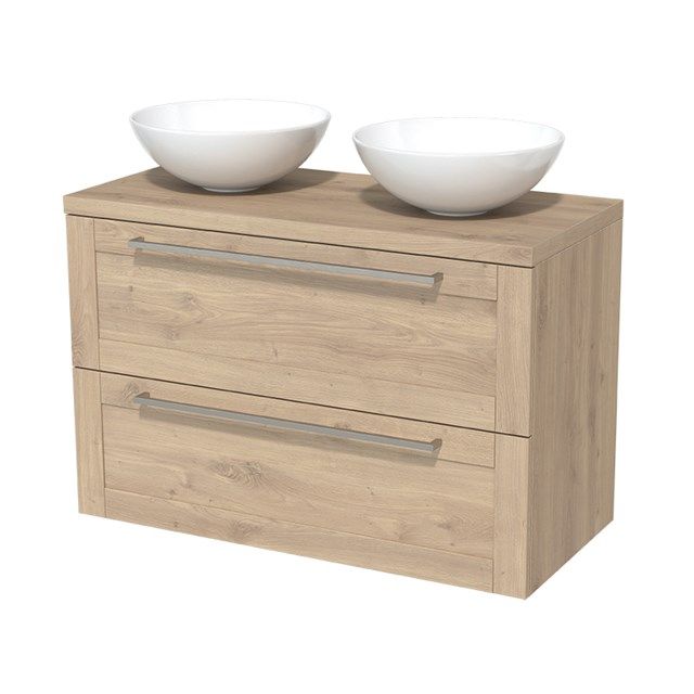 Maxaro Badkamermeubel Modulo Plato Lichtbruin Eiken 100cm 2 Lades