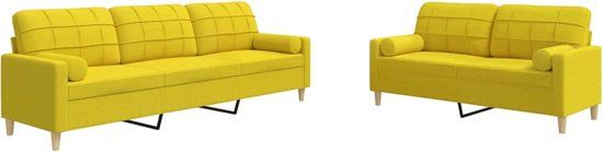 vidaXL 2-delige Loungeset met sierkussens stof lichtgeel