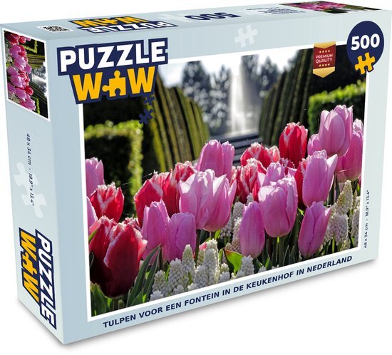 MuchoWow Puzzel Tulpen voor een fontein in de Keukenhof in Nederland - Legpuzzel - Puzzel 500 stukjes - Sinterklaas cadeautjes - Sinterklaas voor grote kinderen