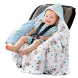 Inbaker Deken 100% katoen 85x85cm met capuchon knuffeldeken voor kinderwagen babyzitje universele dubbelzijdig babydeken buggy autostoel