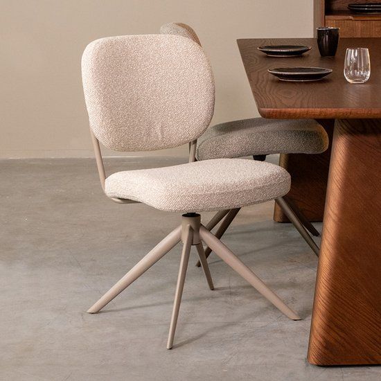 LABEL51 Geneva Eetkamerstoel - Naturel - Stof - Taupe Metalen Frame