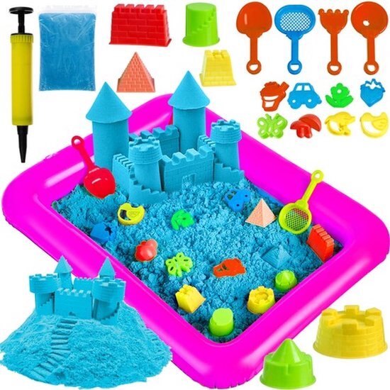 Ariko Magic Sand, 1 KG - Zand voor Binnenhuis met Accessoires - 14 mallen - Opblaasbare zandbak