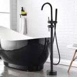 Robinet baignoire îlot avec douchette pour salle de bain noir laiton baignoire robinet mitigeur au sol丨autoportant mélangeur baignoire îlot sur pied avec poignée 2 modes de poignée