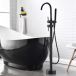 Robinet baignoire îlot avec douchette pour salle de bain noir laiton baignoire robinet mitigeur au sol丨autoportant mélangeur baignoire îlot sur pied avec poignée 2 modes de poignée