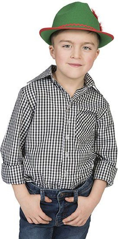 Funny Fashion Boeren Tirol & Oktoberfest Kostuum Zwart Wit Geblokt Ruitjes Shirt Heinrich Jongen Maat 164