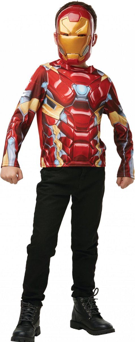 Rubie's Iron Man™ t-shirt en masker voor kinderen - Rood - Polyester - Verkleedkleding