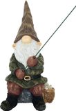 True to Nature Tuinkabouter beeld - visser met hengel - tuindecoratie en versiering - 25 cm - polyresin en kunststof