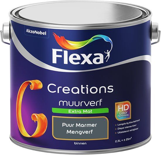 FLEXA Creations Muurverf - Extra Mat - Puur Marmer - 2,5 liter