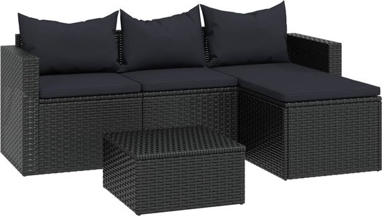 vidaXL Loungeset poly rattan zwart