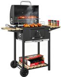 Outsunny Houtskool Smokerbarbecue - Roestvrij staal, Kiefernholz - 112L x 58B x 107H cm - Zwart