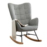 MEUBLE COSY Schommelstoel voor borstvoeding, Scandinavische vrijetijdsstoel en ontspanningsstoel van stof met poten van E' hout, metaal, voor woonkamer, slaapkamer, massief, donkergrijs, 66 x 84 x 97 cm