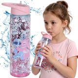 sarcia.eu DISNEY Stitch Waterfles met drinktuit en handvat, doorzichtige fles met slangetje 550 ml