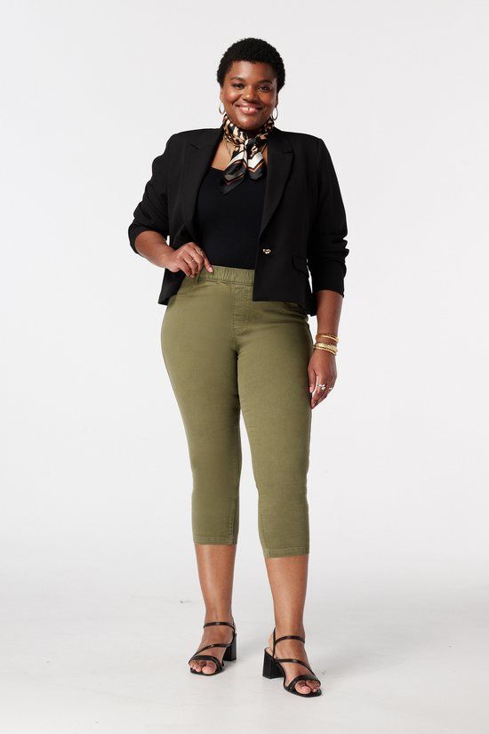 MS Mode Tregging met denim look Kaki Maat 52