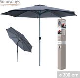 Sunnydays Parasol 300cm Rond Grijs Aluminium Stokparasol Waterafstotend Kantelbaar