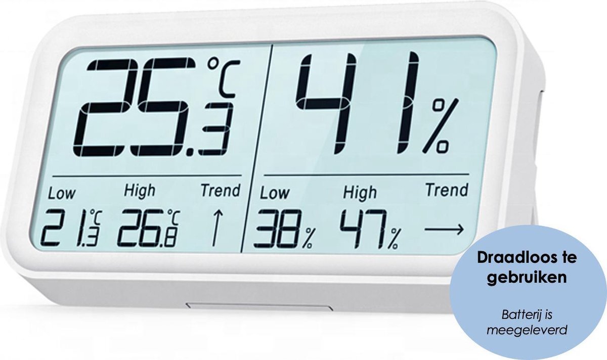 LifeWise Digitale Hygrometer Binnen - Luchtvochtigheidsmeter / Temperatuurmeter - Batterij Inbegrepen