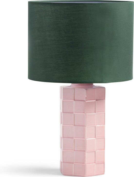 &K Tafellamp Check Pink - Keramiek - Groen/Roze/Lichtroze - E27