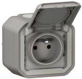 Stopcontact Legrand Stopcontact 2P+T LEGRAND waterdicht Plexo grijs 16A 250V ~ IP55 IK08 compleet voor opbouwbevestiging