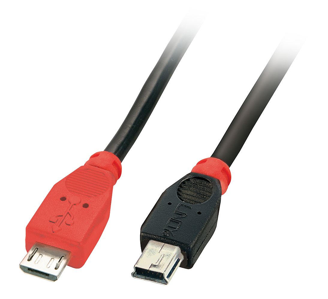 LINDY USB Micro-B - USB Mini-B Kabel 2m - Zwart/Rood