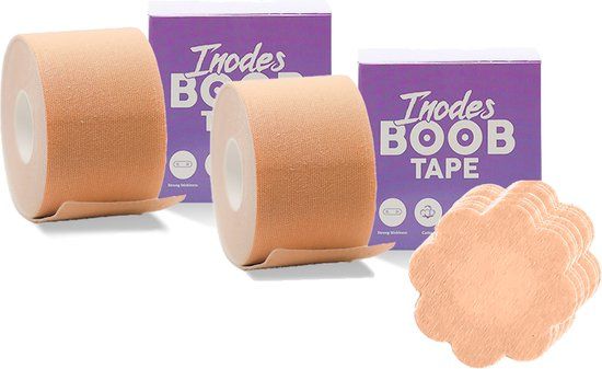 Inodes Duo Pack Boob tape 10 Meter (5,0 cm breed) beige - Plak BH - Strapless BH + Tepelcovers