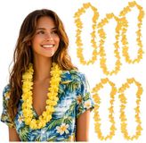 Hawaii kransen - 6x - met okergeel/zacht oranje bloemen - 110 cm - Tropisch feestthema - verkleed accessoires - kunststof