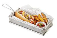 Serveer Roestvrij Stalen Frituurmand, Miniatuur Frituurmand voor Friet, Uienringen, etc., Snackmand voor, Nachos, Popkorn 26 x 13 cm, H: 5 cm, Handvat: 9,5 cm, Roestvrij Staal