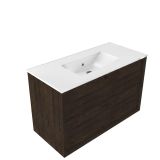 Saniclass Holz Frame Badkamermeubelset - 100x45x62cm - Vygo keramische wastafel wit - 1 wasbak - zonder kraangat - 2 lades - mat eiken charcoal (hout) SW1578598/SW773927