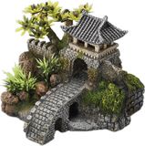 Aqua Della - Aquariumdecoratie - Poortbrug met planten - 15,7x13,5x11,5cm