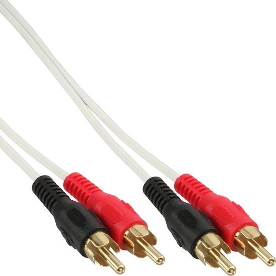 InLine witte tulp stereo 2RCA kabel met vergulde contacten - 10 meter